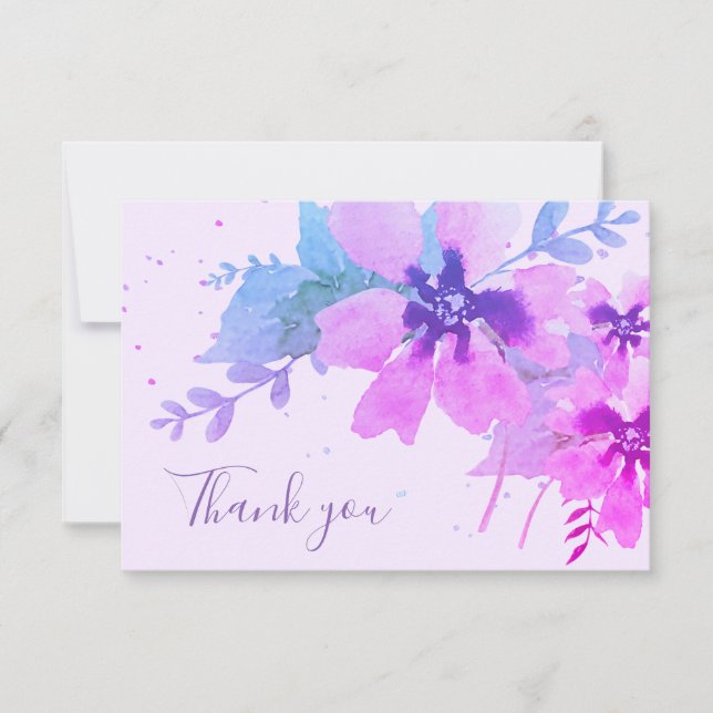 Remerciements Carte de remerciement florale aquarelle violette r (Devant)