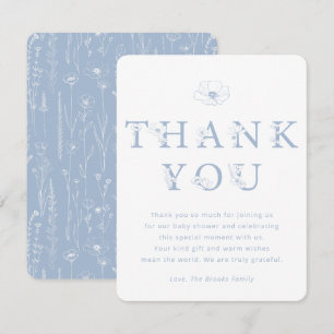 Remerciements Carte de remerciement florale bleu poussiéreux B