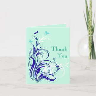 Remerciements Carte de remerciement florale bleue, verte, blanch
