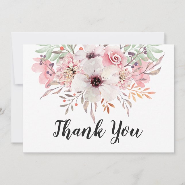 Remerciements Carte de remerciement florale de campagne à l'aqua (Devant)