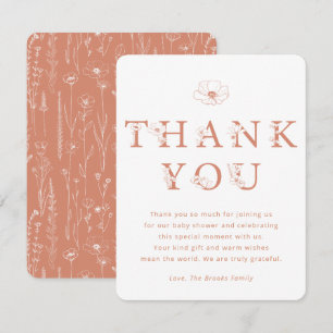 Remerciements Carte de remerciement florale en terracotta   Baby