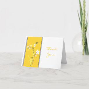 Remerciements Carte de remerciement florale jaune, grise et blan