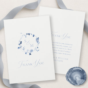Remerciements Carte de remerciement florale monogramme bleu pous