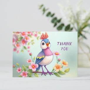 Remerciements Carte de remerciement florale oiseau bleu rose mig