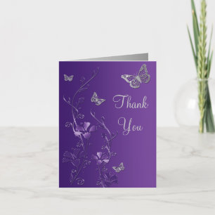 Remerciements Carte de remerciement florale Papillon Argent Viol