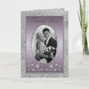 Remerciements Carte de remerciement florale prune et étain avec