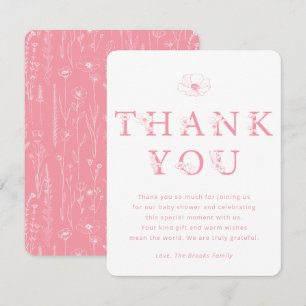 Remerciements Carte de remerciement florale rose Baby Shower