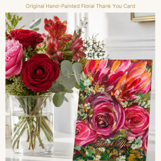 Remerciements Carte de remerciement florale rose peinte à la mai