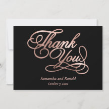 Carte de remerciement formelle calligraphiée en or