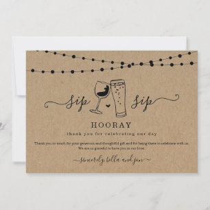 Remerciements Carte de remerciement Fun Sip Sip Hooray Vin Bière