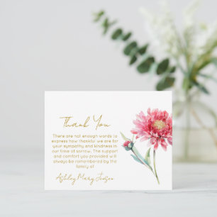 Remerciements Carte de remerciement funéraire au chrysanthème De
