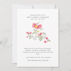 Remerciements Carte de remerciement funéraire florale aquarelle