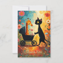 Carte de remerciement girafe chat mignon