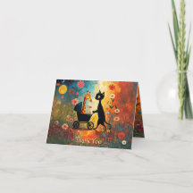 Carte de remerciement girafon chat mignon