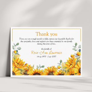 Remerciements Carte de Remerciement Jaune Bordure Tournesol Funé