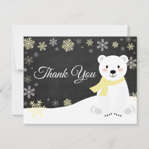 Remerciements Carte de remerciement jaune flocon de neige ours p