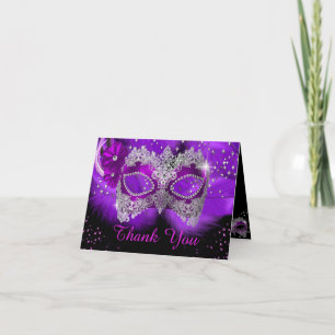 Remerciements Carte de remerciement Mascarade Violette Sparkle L