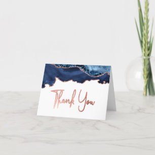 Remerciements Carte de remerciement Navy Blue Agate Rose Gold Sc