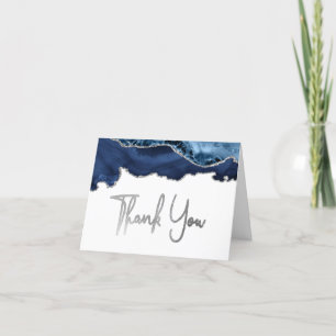 Remerciements Carte de remerciement Navy Blue Agate Silver Scrip