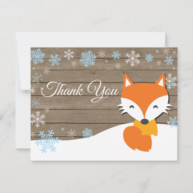 Remerciements Carte de remerciement Noël d'hiver Renard Bleu (Devant)