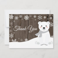 Carte de remerciement ours polaire blanc flocon de
