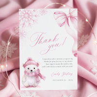 Carte de remerciement ours polaire rose