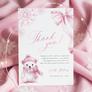 Remerciements Carte de remerciement ours polaire rose