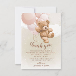 Remerciements Carte de remerciement Ourson avec ballons roses