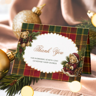 Remerciements Carte de remerciement Ourson de Noël Tartan à carr