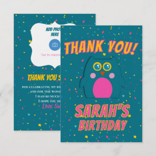 Remerciements Carte de remerciement Owl Teal pour anniversaire