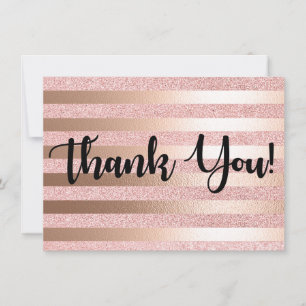 Remerciements Carte de remerciement Paillettes Rose Gold et Feui
