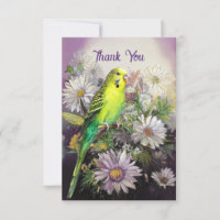 Carte de remerciement Perruche et Fleurs