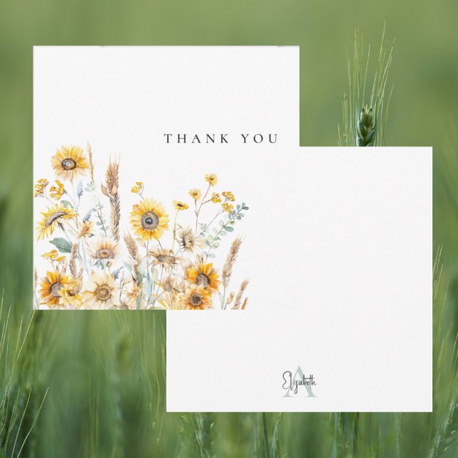 Remerciements Carte de remerciement personnalisée avec tournesol (Créateur téléchargé)