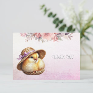 Remerciements Carte de remerciement Petit Poussin Ruban Rose