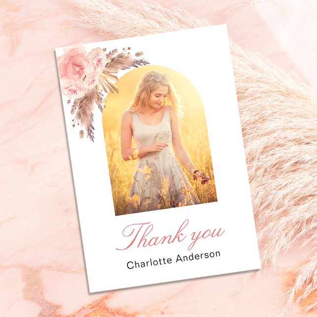 Remerciements Carte de remerciement photo avec fleurs rose poudr (Créateur téléchargé)