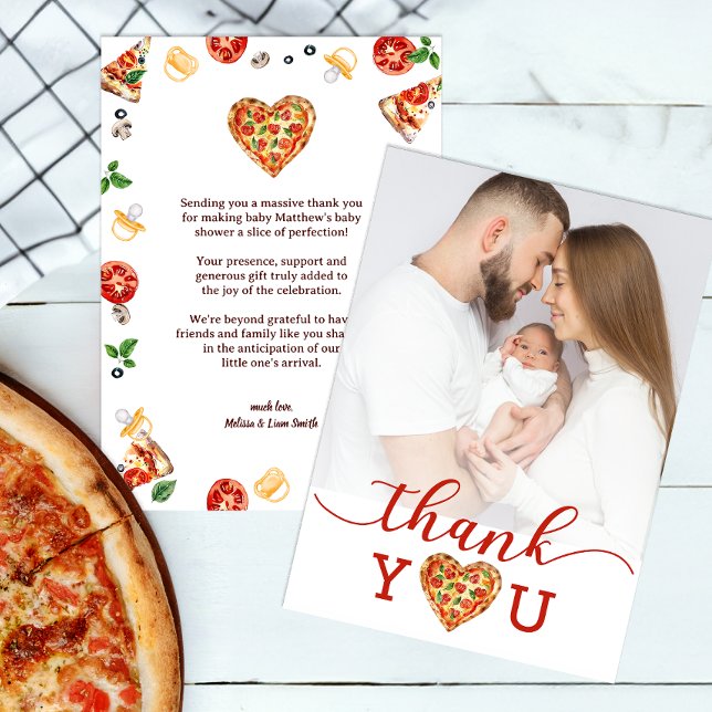 Remerciements Carte de remerciement photo Baby Shower Pizza – Dr (Photo Thank You Card)