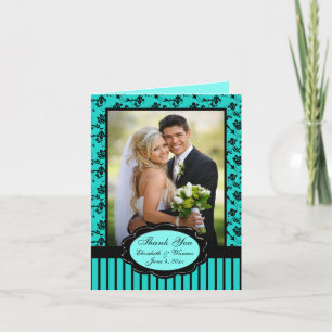 Remerciements Carte de remerciement photo florale Aqua et Noire