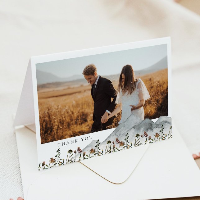 Remerciements Carte de remerciement photo florale Boho Mountain  (Créateur téléchargé)
