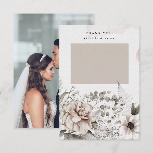 Remerciements carte de remerciement photo florale élégante argen (Devant / Derrière)