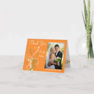 Remerciements Carte de remerciement photo florale orange vert bl