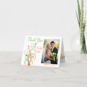 Remerciements Carte de remerciement photo florale orange vert bl