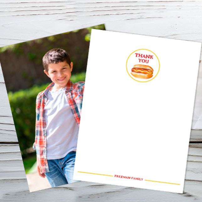 Remerciements Carte de remerciement photo Hot Dog – BBQ enfants  (Thank You Card)