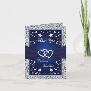 Remerciements Carte de remerciement PHOTO Navy Silver Hearts FAU