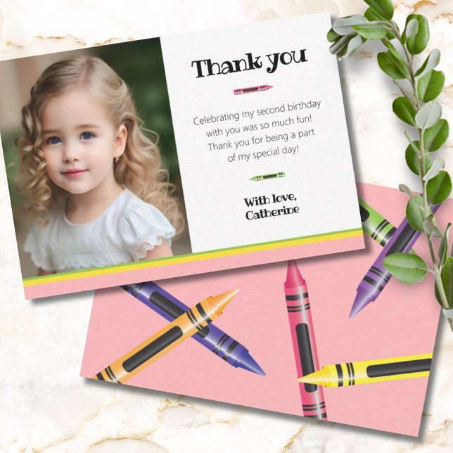 Remerciements Carte de remerciement photo rose pour le 2e annive (Créateur téléchargé)