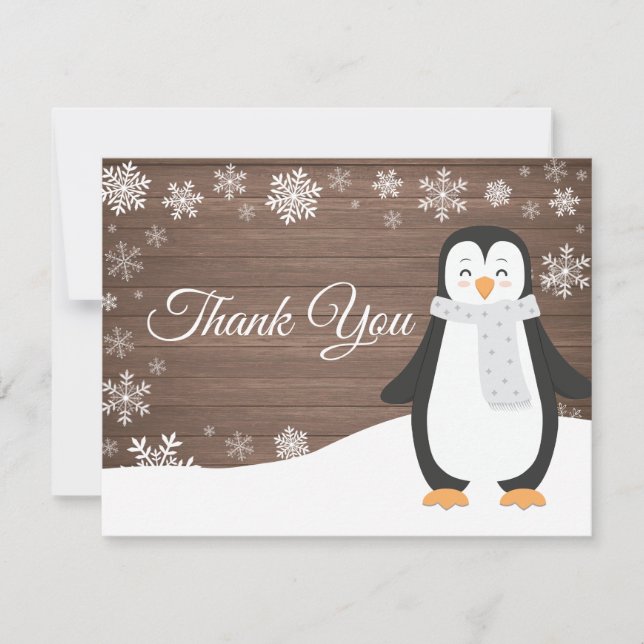 Remerciements Carte de remerciement Pingouin d'hiver Flocon de n (Devant)