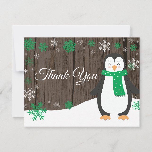 Remerciements Carte de remerciement pingouin d'hiver flocon de n (Devant)
