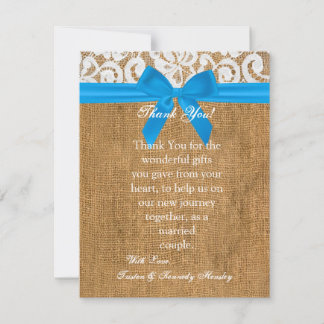 Remerciements Carte de remerciement plate 4x5 Bleu Burlap Lace