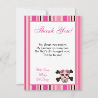 Carte de remerciement plate 4x5 Fille girly Rose P