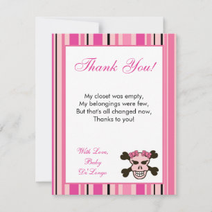 Remerciements Carte de remerciement plate 4x5 Fille girly Rose P
