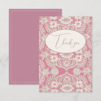 Carte de remerciement plate en dentelle mauve vint